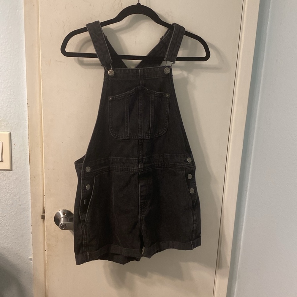Old Navy Black Slouchy Non Stretch Denim Overalls Size S - Picture 4 of 11